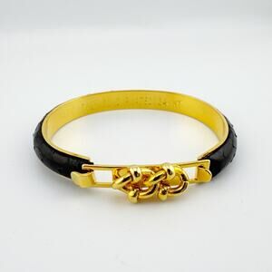 A Fior di Pelle Italy 24K Gold Plated Black Leather Bangle Bracelet